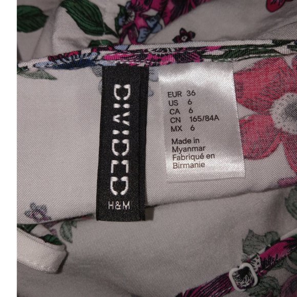 H&M DIVIDED White Floral Front Tie Detail V-Neck Sundress - Size 6 - Picture 12 of 13